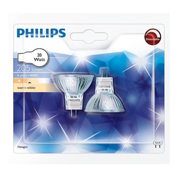 KOMPLEKTS 2x Lielas slodzes spuldze Philips HALOGEN GU4/20W/12V 3000K