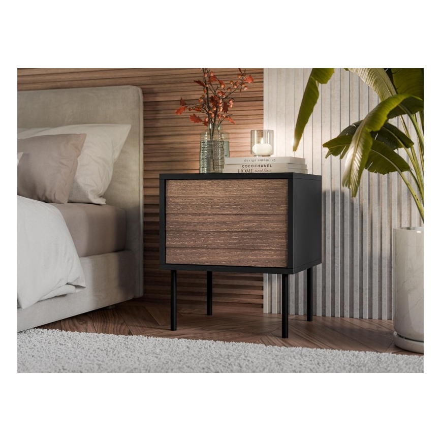 KOMPLEKTS 2x Nakts skapītis CORTINA 51x45 cm melna/rieksts warnia