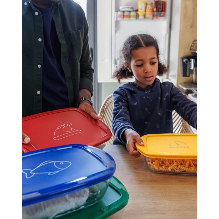 Komplekts 2x PYREX stikla pārtikas burkas 1,2/2,5 l