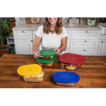 Komplekts 2x PYREX stikla pārtikas burkas 1,2/2,5 l