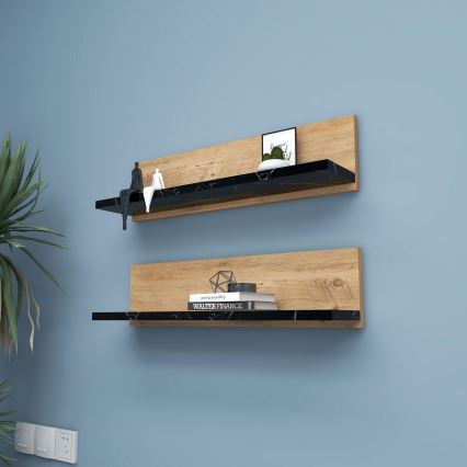 Komplekts 2x SHELFIE plaukti — priede/melna