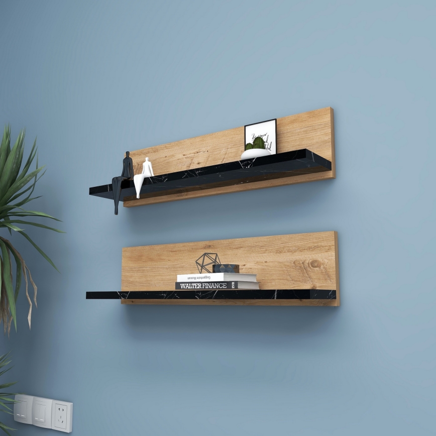Komplekts 2x SHELFIE plaukti — priede/melna