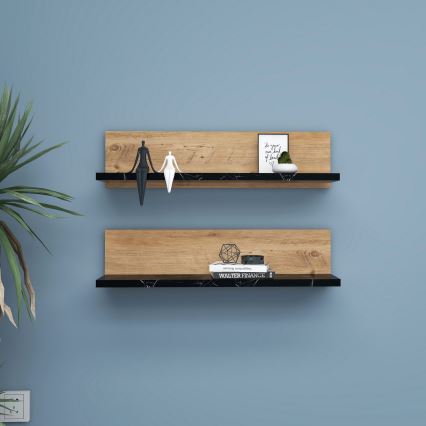 Komplekts 2x SHELFIE plaukti — priede/melna