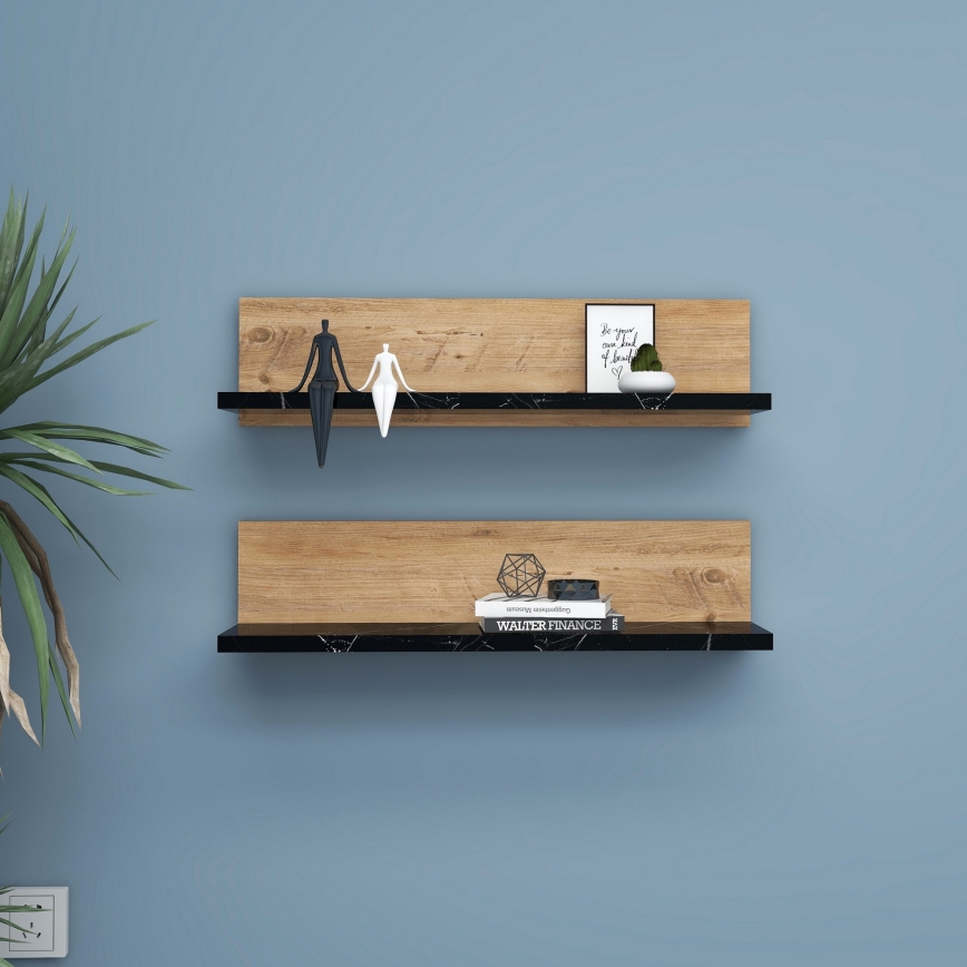 Komplekts 2x SHELFIE plaukti — priede/melna
