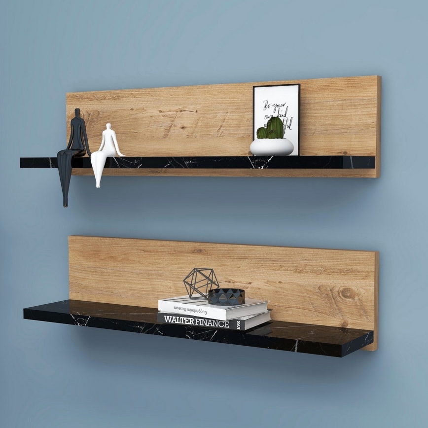 Komplekts 2x SHELFIE plaukti — priede/melna