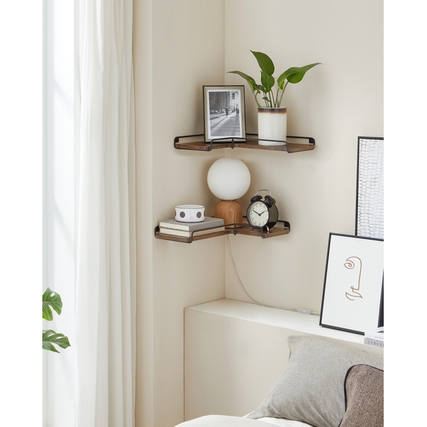Komplekts 2x sienas plaukti SHELFY 40x10x29 cm brūni/melni