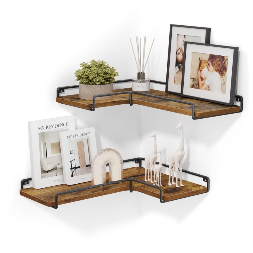 Komplekts 2x sienas plaukti SHELFY 40x10x29 cm brūni/melni