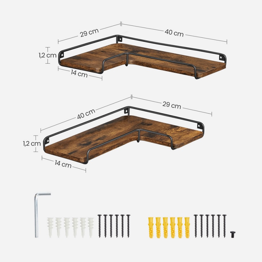 Komplekts 2x sienas plaukti SHELFY 40x10x29 cm brūni/melni