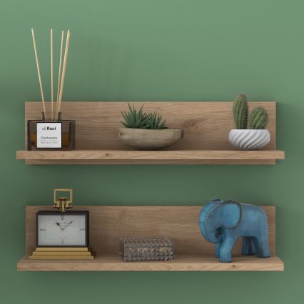 KOMPLEKTS 2x Sienas plaukts 60x15 cm brūna