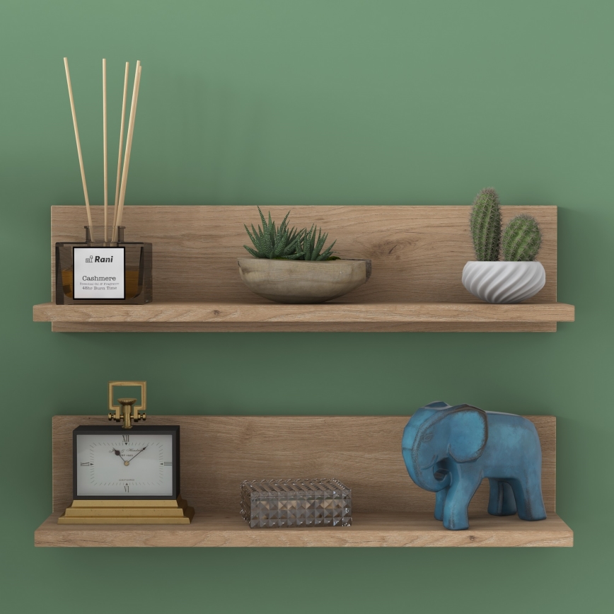 KOMPLEKTS 2x Sienas plaukts 60x15 cm brūna