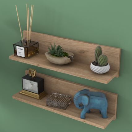 KOMPLEKTS 2x Sienas plaukts 60x15 cm brūna