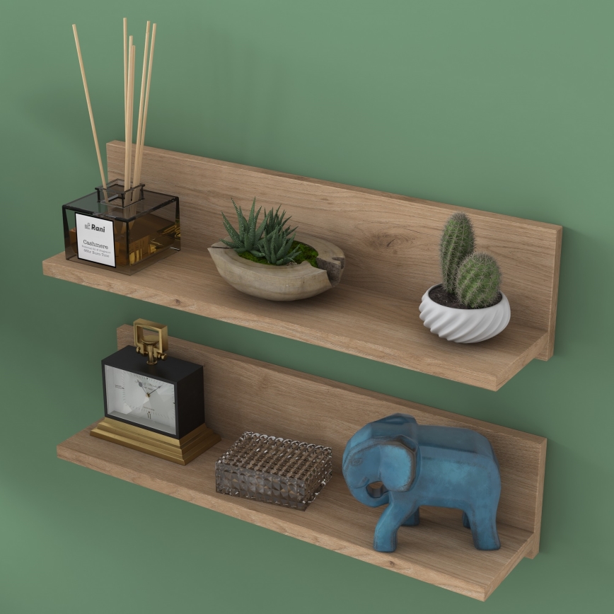 KOMPLEKTS 2x Sienas plaukts 60x15 cm brūna