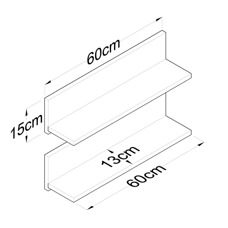 KOMPLEKTS 2x Sienas plaukts 60x15 cm brūna