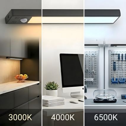 Komplekts 2x LED uzlādējamu mēbeļu apgaismojumu ar kustības un krēslas sensoru VIRO LED/1,2W/3,7V 800 mAh 3000/4000/6500K 30 cm melns