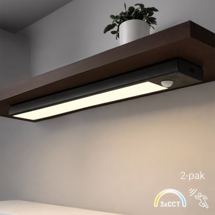 Komplekts 2x LED uzlādējamu mēbeļu apgaismojumu ar kustības un krēslas sensoru VIRO LED/1,2W/3,7V 800 mAh 3000/4000/6500K 30 cm melns
