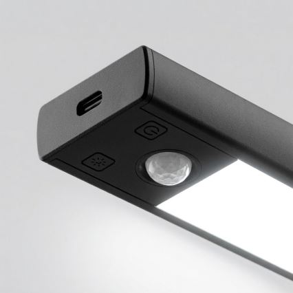 Komplekts 2x LED uzlādējamu mēbeļu apgaismojumu ar kustības un krēslas sensoru VIRO LED/1,2W/3,7V 800 mAh 3000/4000/6500K 30 cm melns