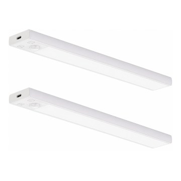 Komplekts 2x uzlādējamas LED mēbeļu lampas ar kustības un krēslas sensoru VIRO LED/1,2W/3,7V 800 mAh 3000/4000/6500K 30 cm balta