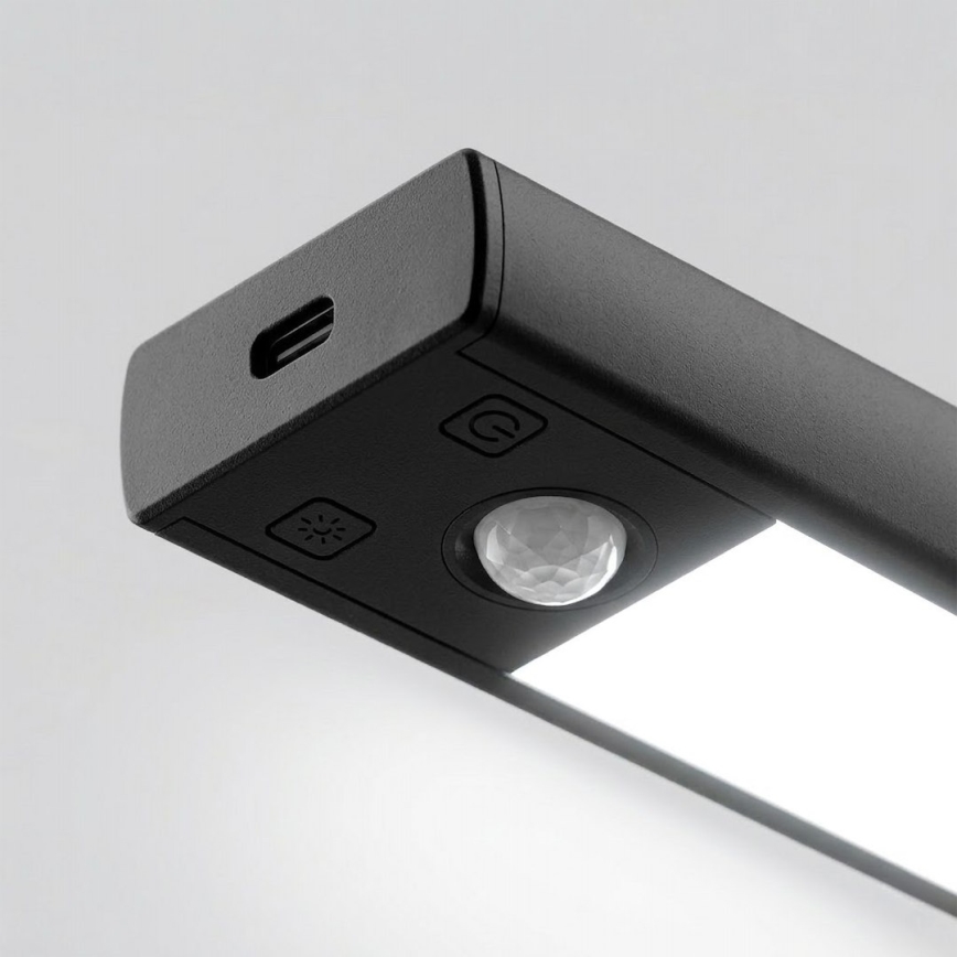 Komplekts 2x LED uzlādējami mēbeļu gaismekļi ar kustības un krēslas sensoriem VIRO LED/1W/3,7V 800 mAh 3000/4000/6500K 20 cm melni