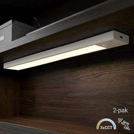 Komplekts 2x uzlādējami LED mēbeļu apgaismojumi ar kustības un krēslas sensoru VIRO LED/1,2W/3,7V 800 mAh 3000/4000/6500K 30 cm balti
