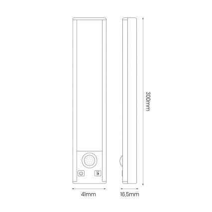 Komplekts 2x uzlādējami LED mēbeļu apgaismojumi ar kustības un krēslas sensoru VIRO LED/1,2W/3,7V 800 mAh 3000/4000/6500K 30 cm balti