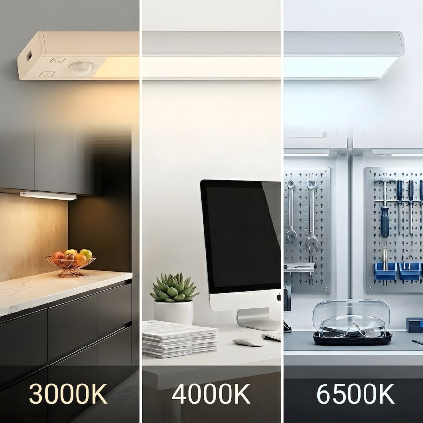 Komplekts 2x LED uzlādējami mēbeļu gaismekļi ar kustības un krēslas sensoru VIRO LED/1W/3,7V 800 mAh 3000/4000/6500K 20 cm balti