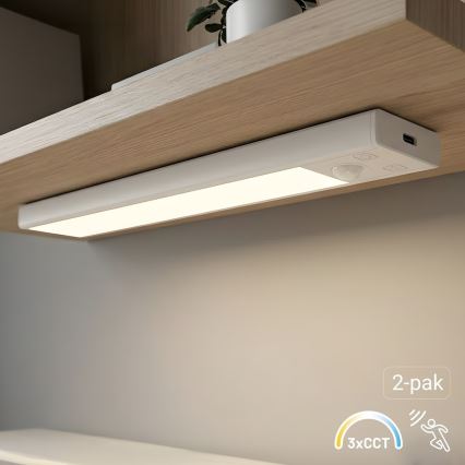 Komplekts 2x LED uzlādējami mēbeļu gaismekļi ar kustības un krēslas sensoru VIRO LED/1W/3,7V 800 mAh 3000/4000/6500K 20 cm balti