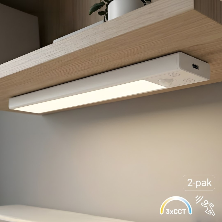 Komplekts 2x LED uzlādējami mēbeļu gaismekļi ar kustības un krēslas sensoru VIRO LED/1W/3,7V 800 mAh 3000/4000/6500K 20 cm balti