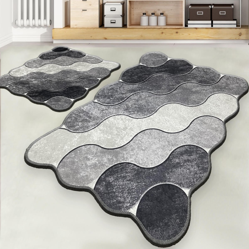 KOMPLEKTS 2x Vannas istabas paklājs CIRCLE 60/100 cm pelēka