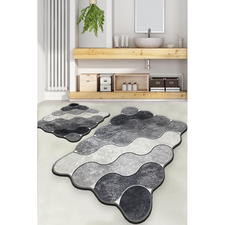 KOMPLEKTS 2x Vannas istabas paklājs CIRCLE 60/100 cm pelēka