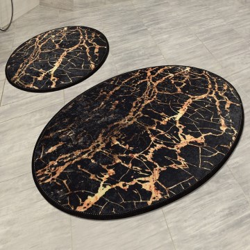 KOMPLEKTS 2x Vannas istabas paklājs GOLDES 60/100 cm melna/zelta