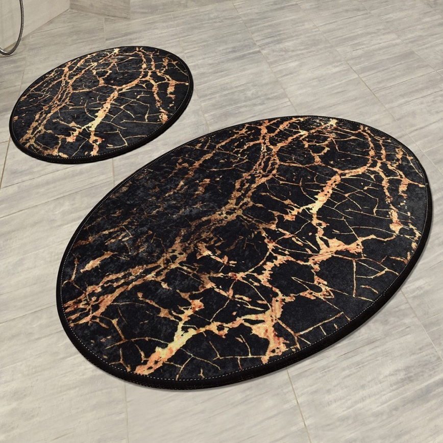 KOMPLEKTS 2x Vannas istabas paklājs GOLDES 60/100 cm melna/zelta