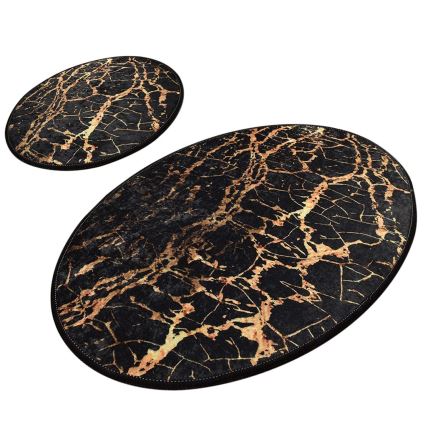 KOMPLEKTS 2x Vannas istabas paklājs GOLDES 60/100 cm melna/zelta
