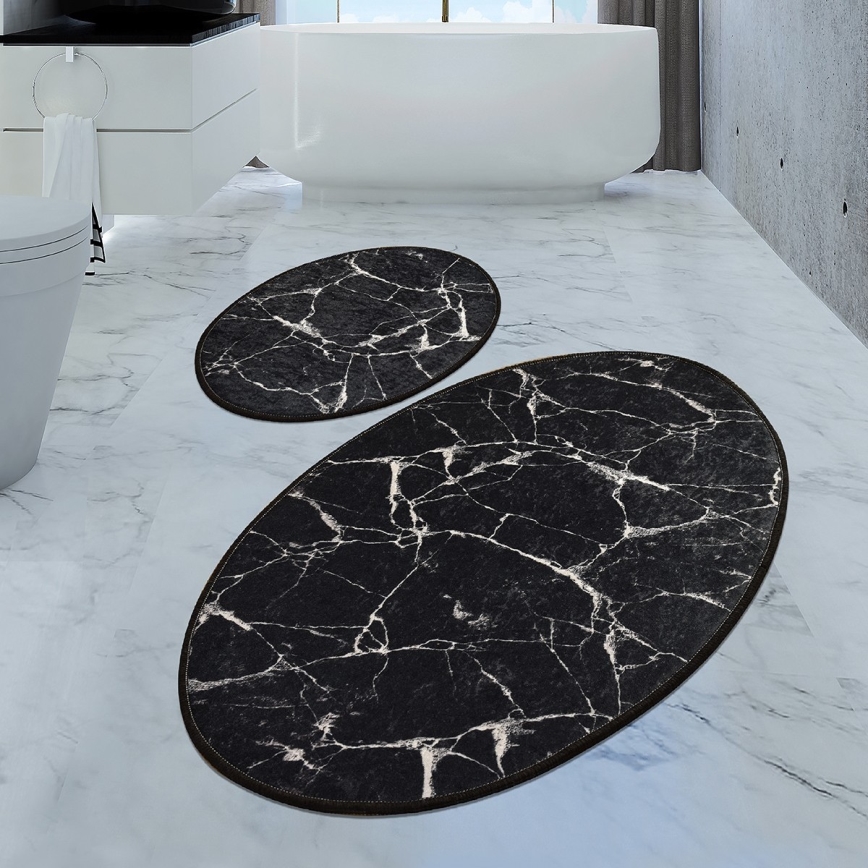 KOMPLEKTS 2x Vannas istabas paklājs MARBLE 50x60/60x100 cm melna
