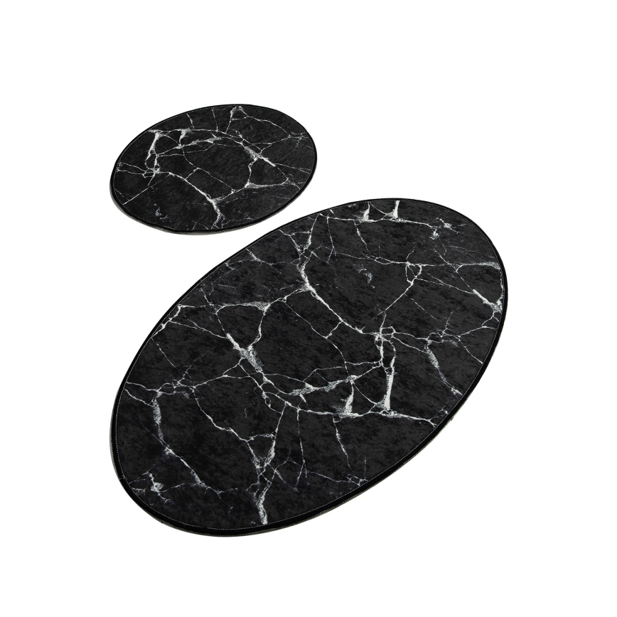 KOMPLEKTS 2x Vannas istabas paklājs MARBLE 50x60/60x100 cm melna