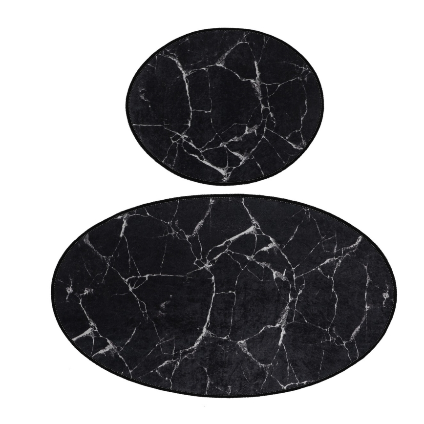 KOMPLEKTS 2x Vannas istabas paklājs MARBLE 50x60/60x100 cm melna