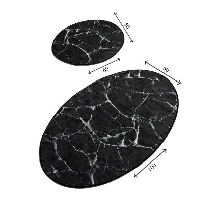 KOMPLEKTS 2x Vannas istabas paklājs MARBLE 50x60/60x100 cm melna