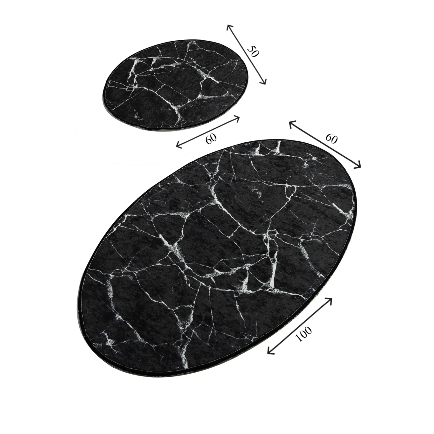 KOMPLEKTS 2x Vannas istabas paklājs MARBLE 50x60/60x100 cm melna
