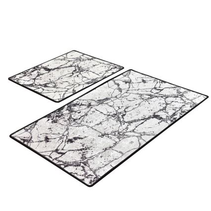 KOMPLEKTS 2x Vannas istabas paklājs MARBLE 60/100 cm balta/melna