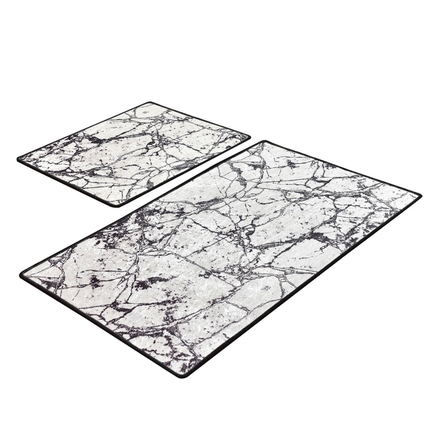 KOMPLEKTS 2x Vannas istabas paklājs MARBLE 60/100 cm balta/melna