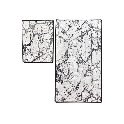 KOMPLEKTS 2x Vannas istabas paklājs MARBLE 60/100 cm balta/melna