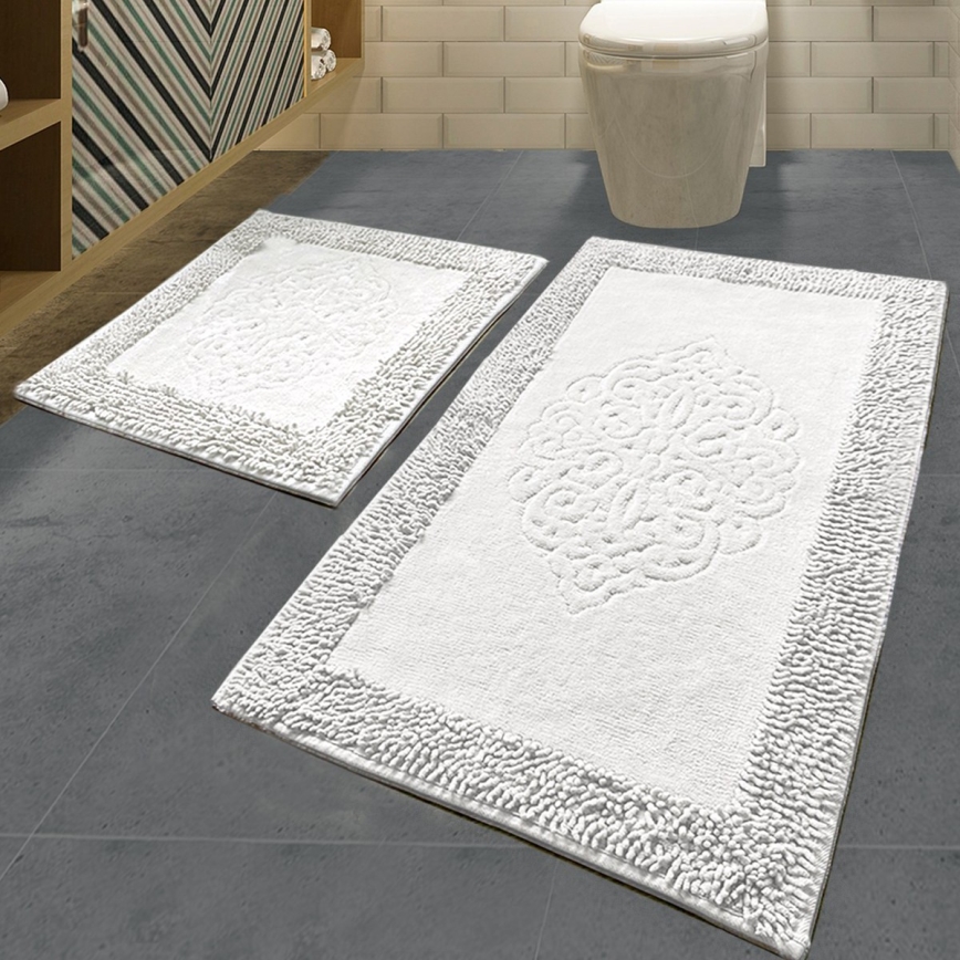 KOMPLEKTS 2x Vannas istabas paklājs PIANTE 60/100 cm balta