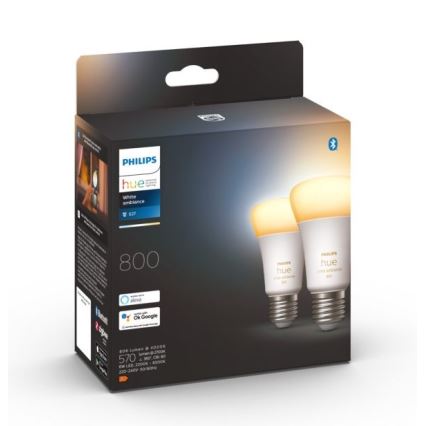 KOMPLEKTS 2xLED Aptumšojama spuldze Philips Hue WHITE AMBIANCE E27/6W/230V 2200-6500K