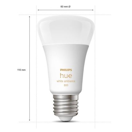 KOMPLEKTS 2xLED Aptumšojama spuldze Philips Hue WHITE AMBIANCE E27/6W/230V 2200-6500K