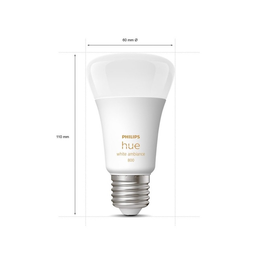 KOMPLEKTS 2xLED Aptumšojama spuldze Philips Hue WHITE AMBIANCE E27/6W/230V 2200-6500K