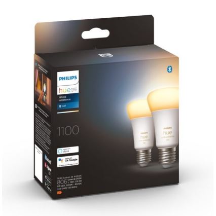 KOMPLEKTS 2xLED Aptumšojama spuldze Philips Hue WHITE AMBIANCE E27/8W/230V 2200-6500K