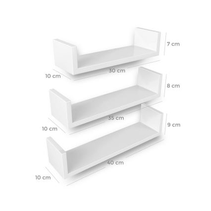 Komplekts: 3 sienas plaukti SHELFY, balti