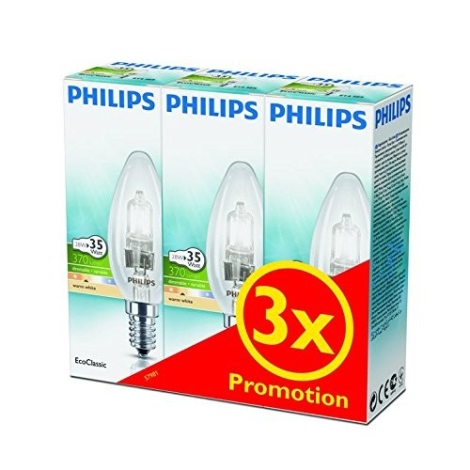 KOMPLEKTS 3x Aptumšojama halogēna spuldze Philips E14/28W/230V 2800K