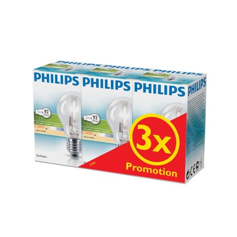 KOMPLEKTS 3x Aptumšojama halogēna spuldze Philips E27/70W/230V 2800K