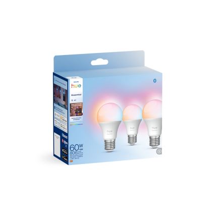 Komplekts 3x dimējama LED spuldze Philips Hue White And Color Ambiance Essential E27/8W/230V 2200-6500K