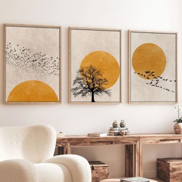 Komplekts 3x attēli fotorāmjos 50x70 cm, bēšs/oranžs